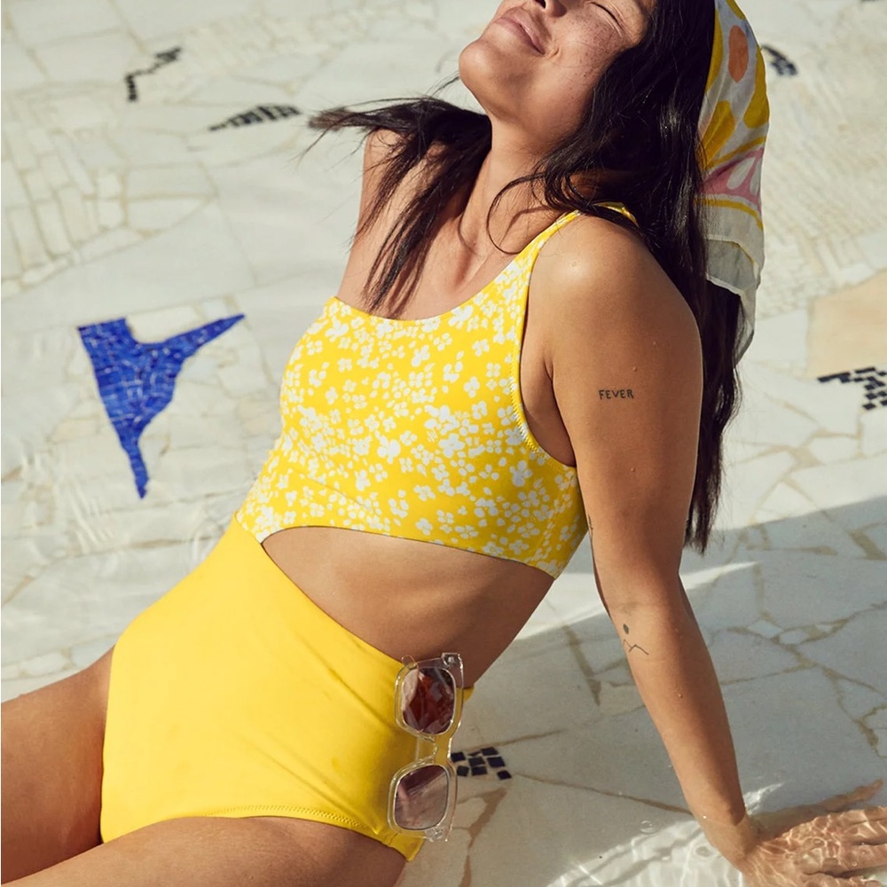Aerie Yellow Cutout Shoulder One-Piece Swimsuit